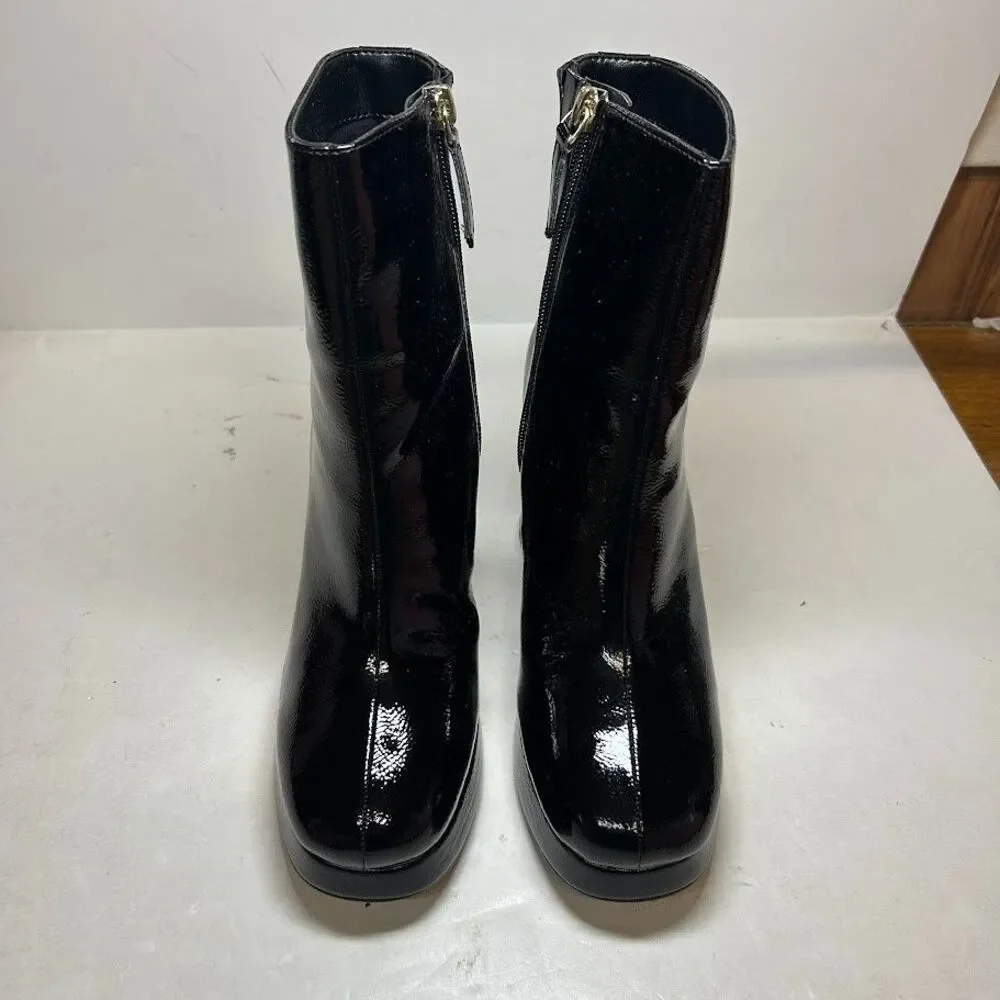 Guess Womens 6 M Black Patent Danca Zip Up Platform Ankle Boots NIB RZ8